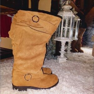 Tan Suede Knee-High Boots